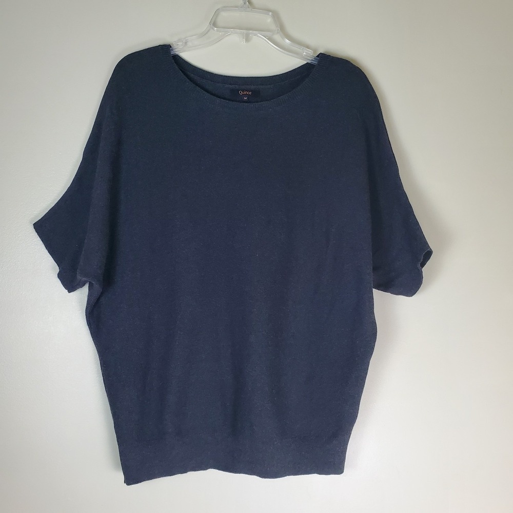 Quince Lightweight Cotton Cashmere Link Stitch Dolman Sweater Charcoal Medium